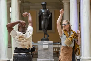 Velvet Rage, Act 2 — dancing before a bronze statue